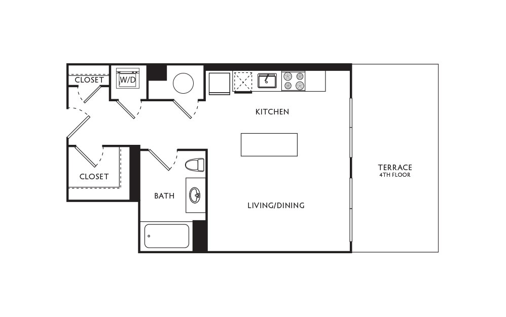 A13 - Studio floorplan layout with 1 bath and 468 square feet.
