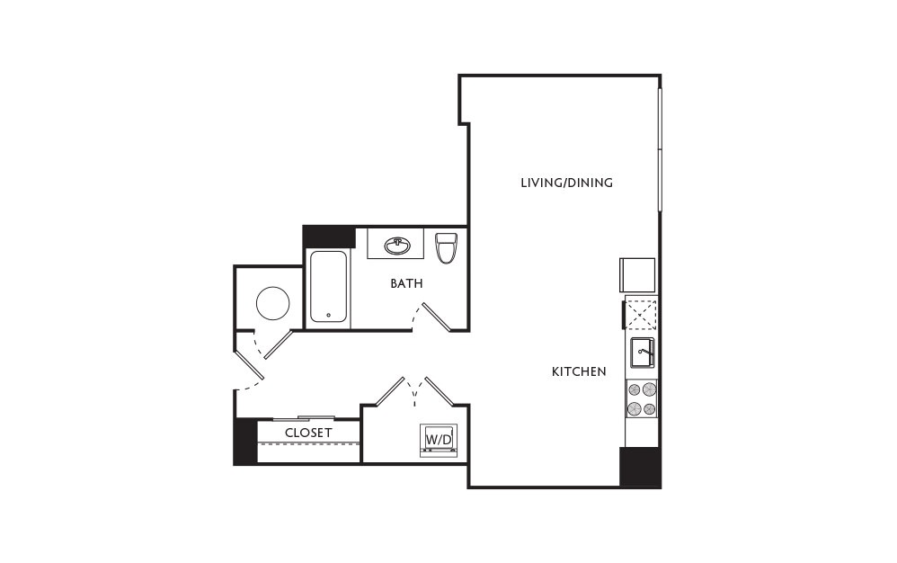 A15 - Studio floorplan layout with 1 bath and 462 square feet.