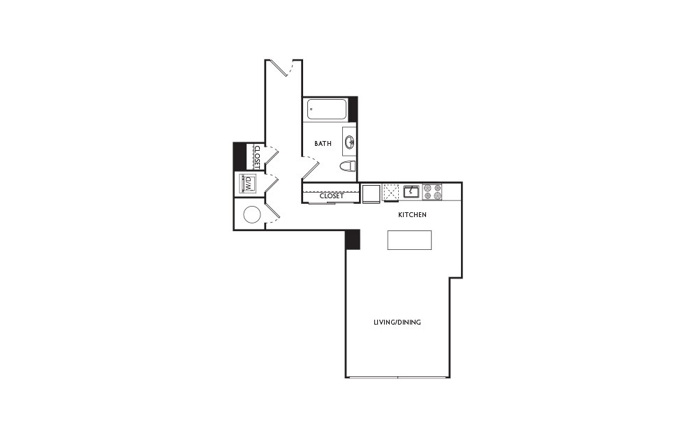 A3 - Studio floorplan layout with 1 bath and 450 square feet.