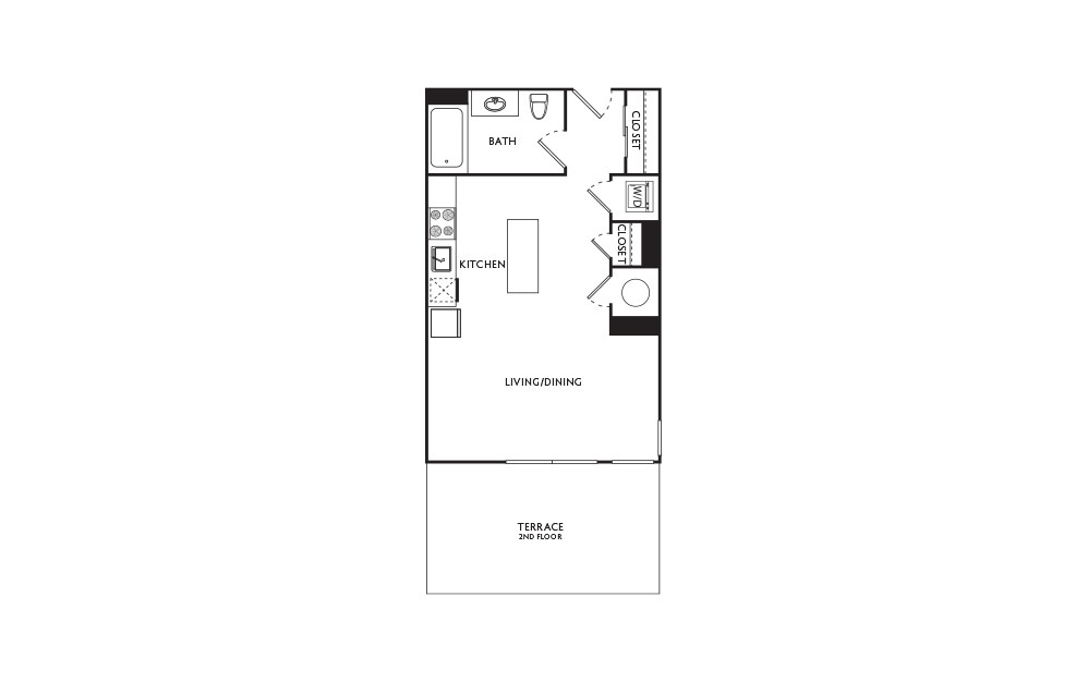 A4 - Studio floorplan layout with 1 bath and 483 square feet.