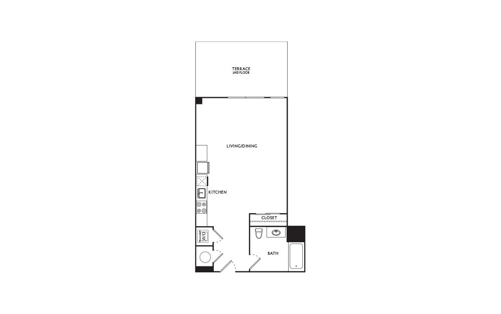 A6 - Studio floorplan layout with 1 bath and 528 square feet.