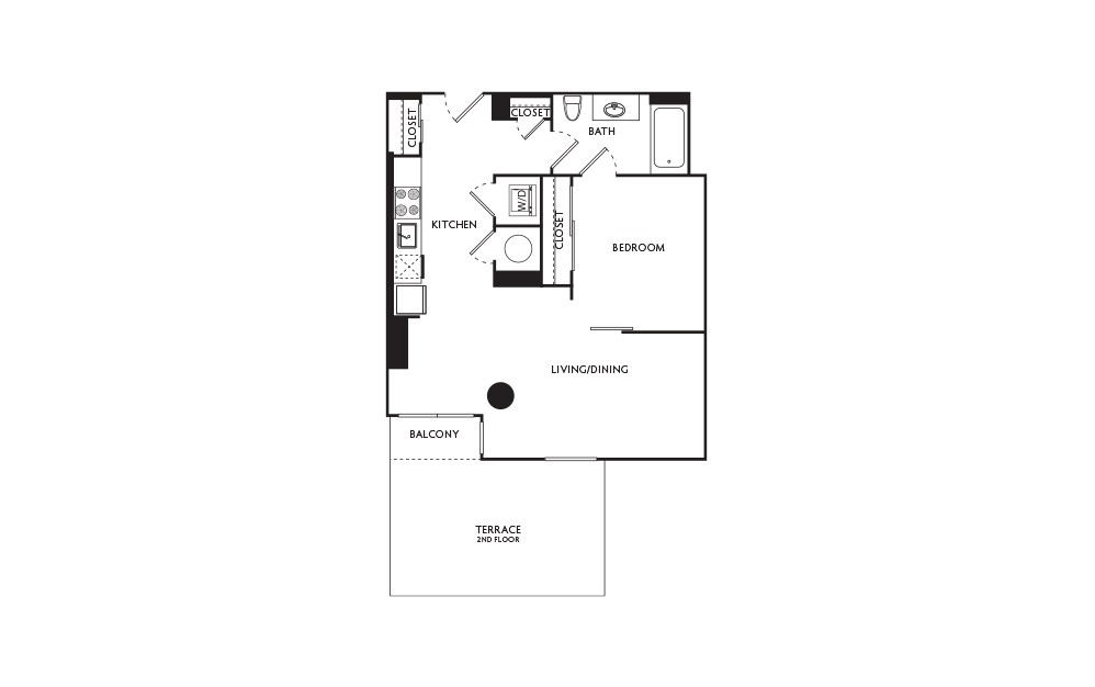 B4 - 1 bedroom floorplan layout with 1 bath and 591 square feet.
