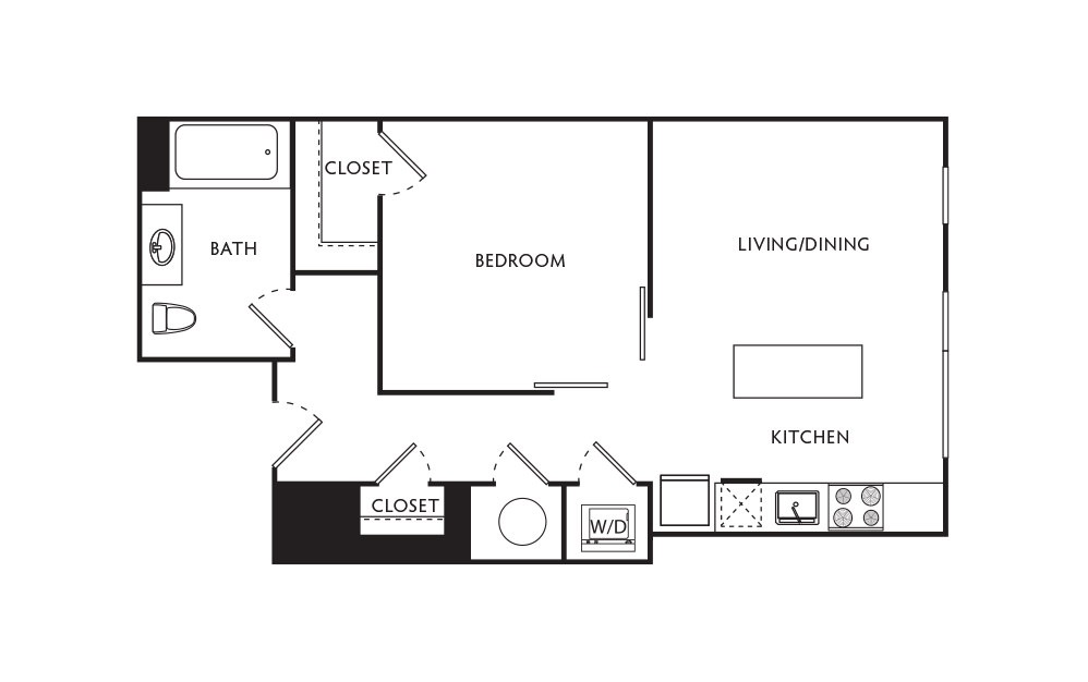 B8 - 1 bedroom floorplan layout with 1 bath and 547 square feet.
