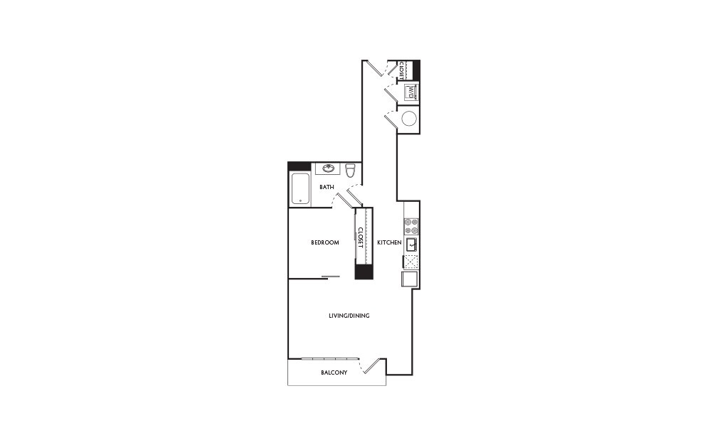 C10 - 1 bedroom floorplan layout with 1 bath and 557 square feet.