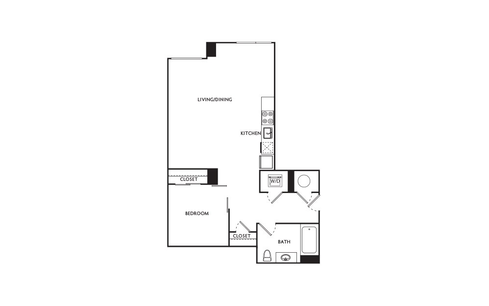 C11 - 1 bedroom floorplan layout with 1 bath and 674 square feet.