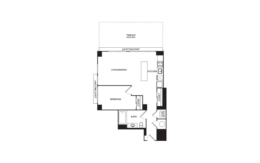 C12 - 1 bedroom floorplan layout with 1 bath and 627 square feet.