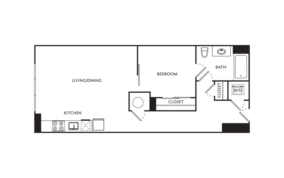 C15 - 1 bedroom floorplan layout with 1 bath and 589 square feet.