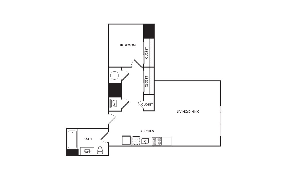 C16 - 1 bedroom floorplan layout with 1 bath and 667 square feet.