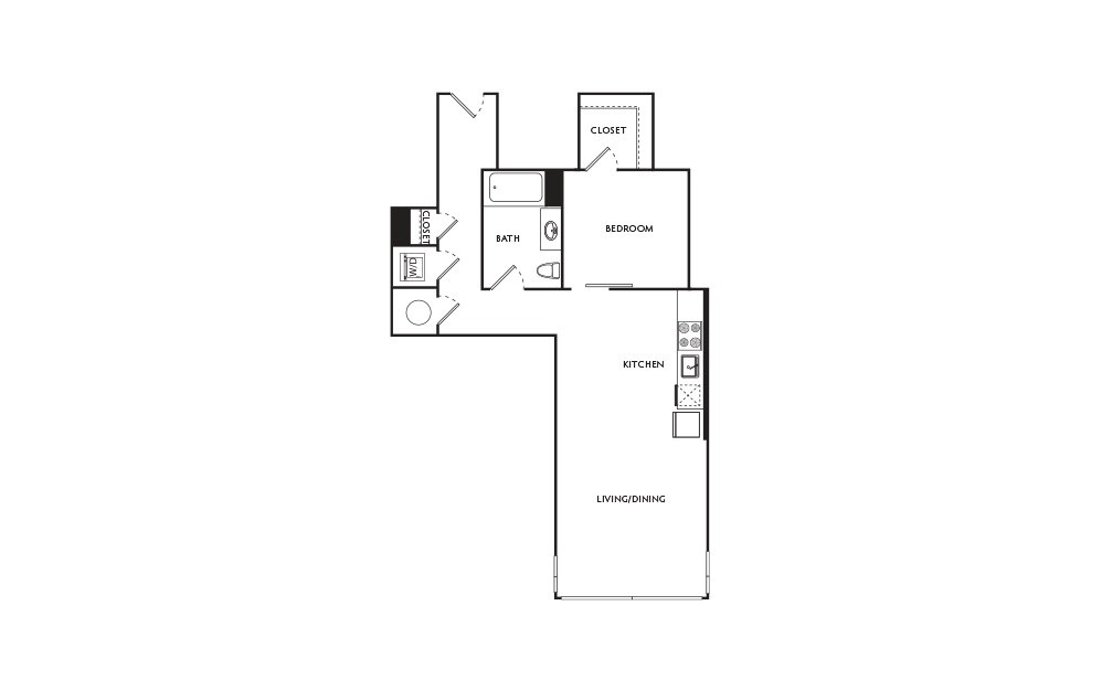 C17 - 1 bedroom floorplan layout with 1 bath and 720 square feet.