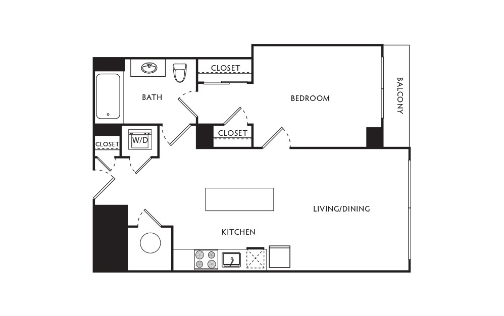 C18 - 1 bedroom floorplan layout with 1 bath and 702 square feet.