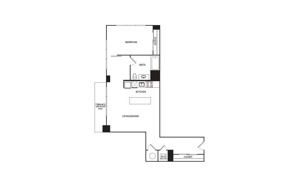 C1 - 1 bedroom floorplan layout with 1 bath and 858 square feet.