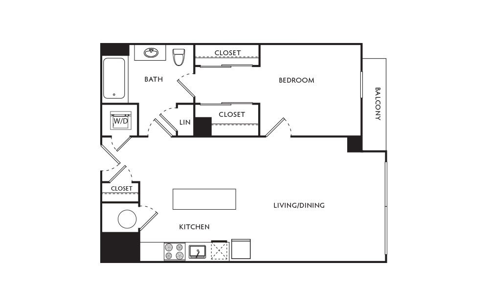 C20 - 1 bedroom floorplan layout with 1 bath and 702 square feet.