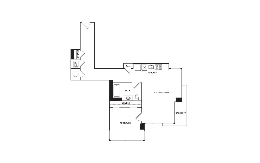 C21 - 1 bedroom floorplan layout with 1 bath and 735 square feet.