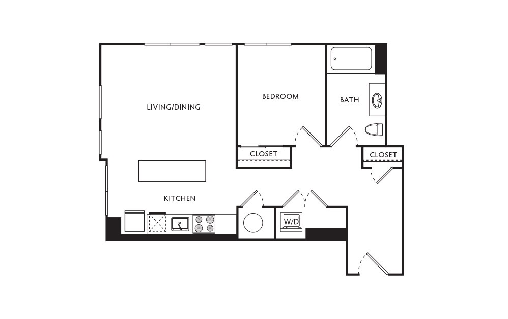 C22 - 1 bedroom floorplan layout with 1 bath and 660 square feet.