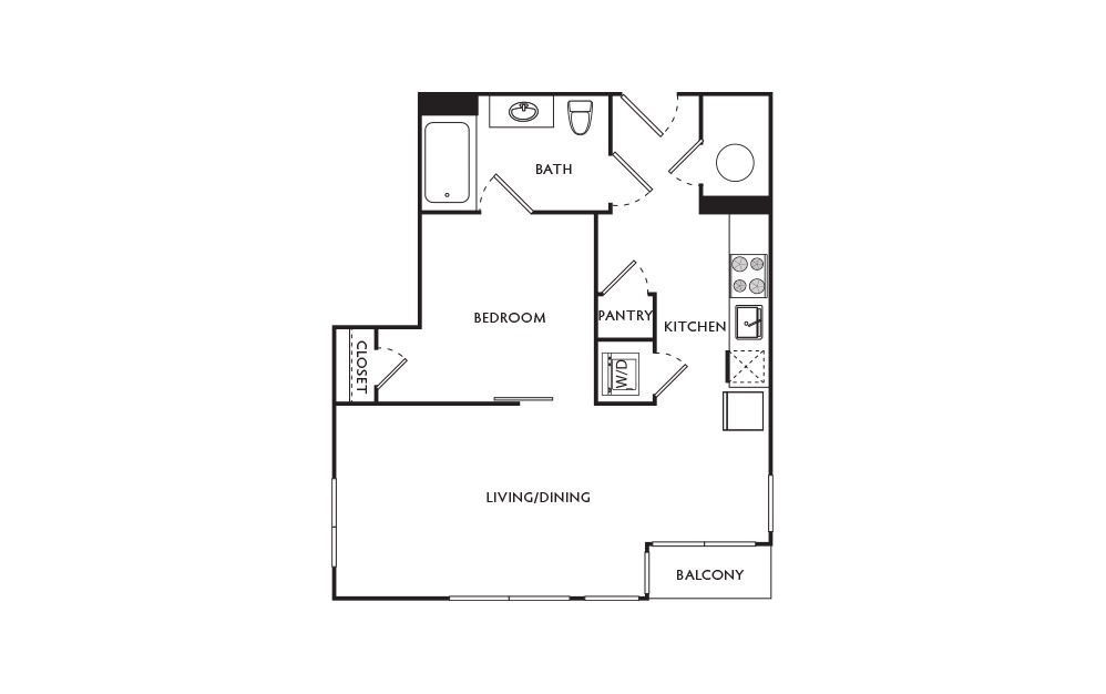 C23 - 1 bedroom floorplan layout with 1 bath and 552 square feet.