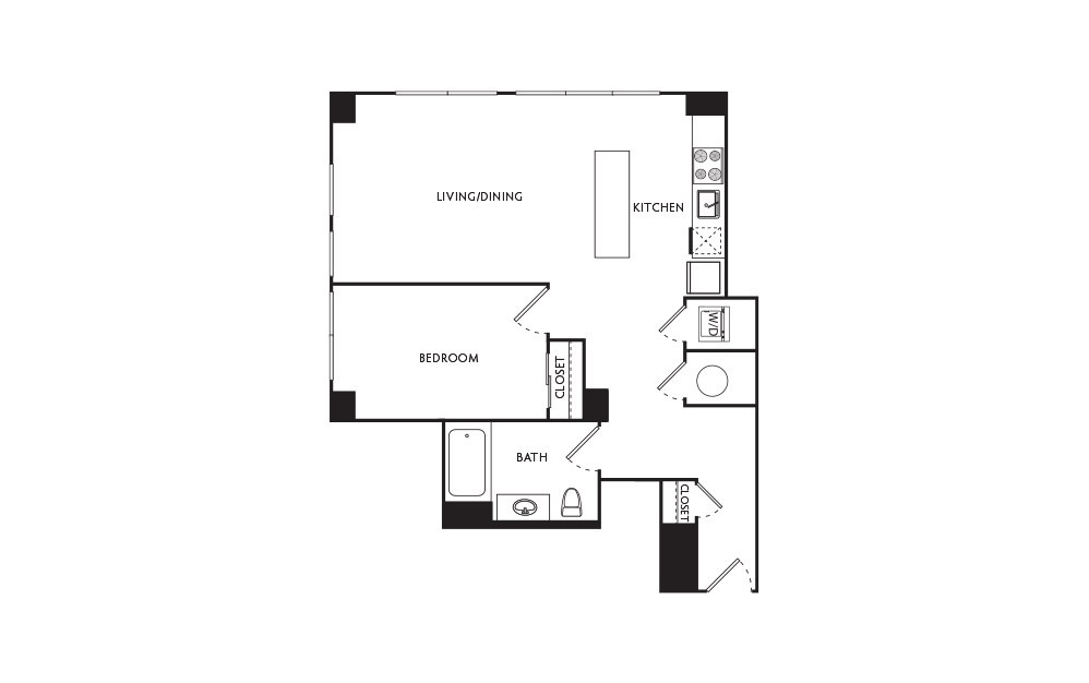C24 - 1 bedroom floorplan layout with 1 bath and 676 square feet.