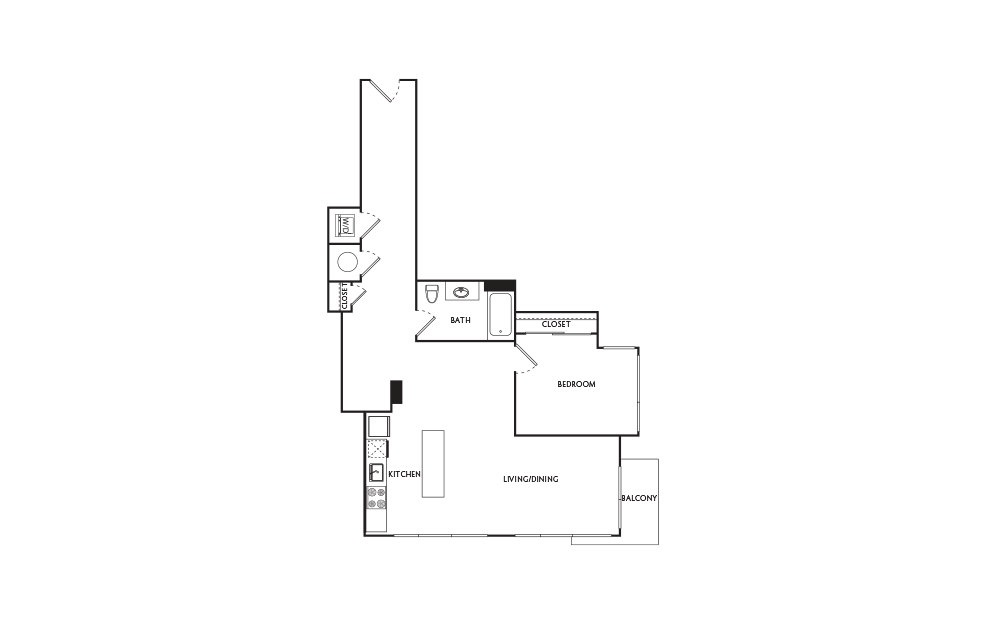 C30 - 1 bedroom floorplan layout with 1 bath and 822 square feet.