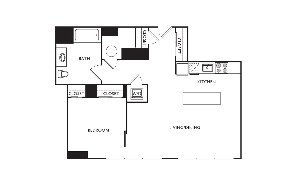 C31 - 1 bedroom floorplan layout with 1 bath and 694 square feet.