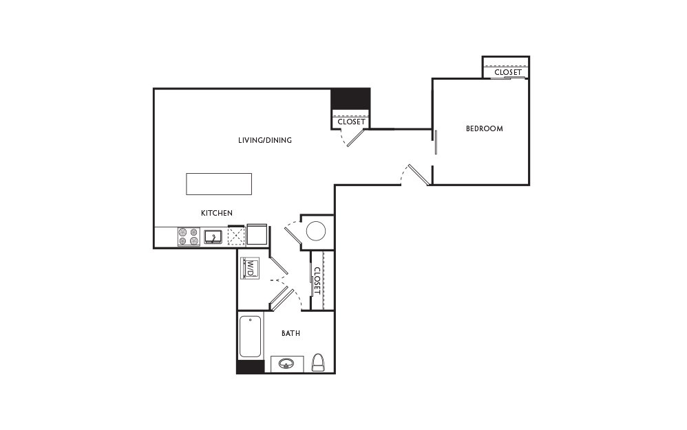 C35 - 1 bedroom floorplan layout with 1 bath and 591 square feet.