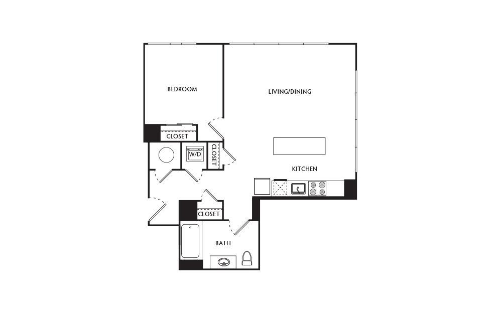 C3 - 1 bedroom floorplan layout with 1 bath and 668 square feet.