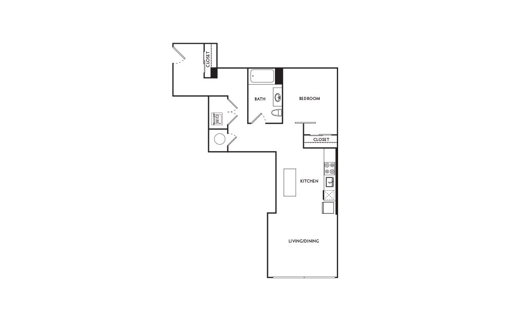 C6 - 1 bedroom floorplan layout with 1 bath and 697 square feet.