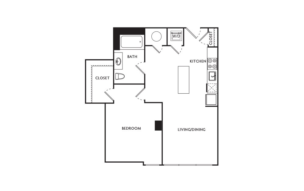 C8 - 1 bedroom floorplan layout with 1 bath and 666 square feet.