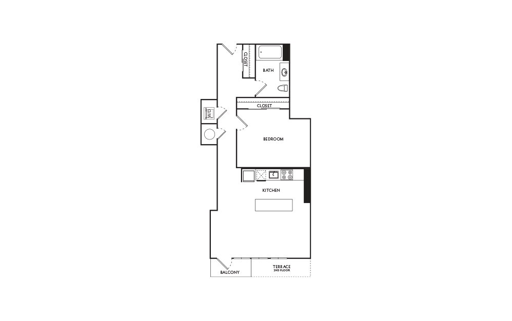 C9 - 1 bedroom floorplan layout with 1 bath and 655 square feet.