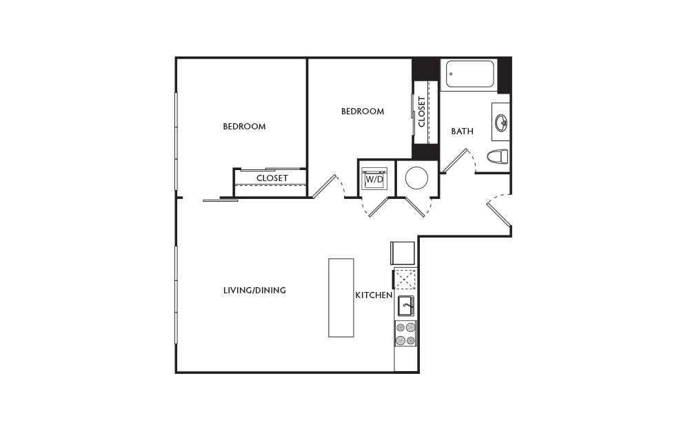 D3 - 2 bedroom floorplan layout with 1 bath and 720 square feet.