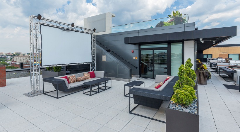Rooftop Lounge with movie screen